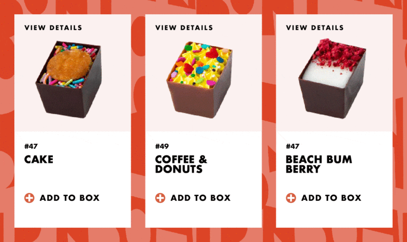 Bon Bon Bon Chocolate Box Builder on Ecommerce Website